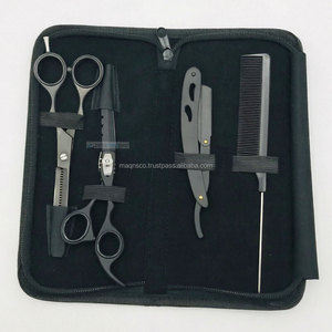 Tijeras de Barbero Profesionales Negras Mate Más Vendidas, Peine de Afeitar de Acero Inoxidable Sostenible con Etiqueta Privada Personalizada para Uso Estético - Product Image 1