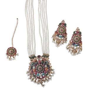 Venta al por mayor Boho moda 3 piezas conjunto de aleación de acero inoxidable Chapado en platino collar pendientes perla piedra boda compromiso joyería - Product Image 1