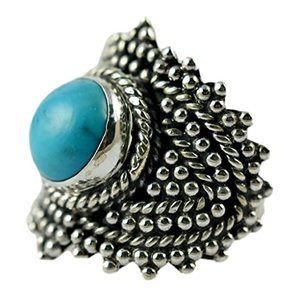 Bague artisanale en argent sterling 925 avec turquoise ronde, style bohème, pierre de naissance de décembre, sertie, cadeau idéal pour son anniversaire - Product Image 1