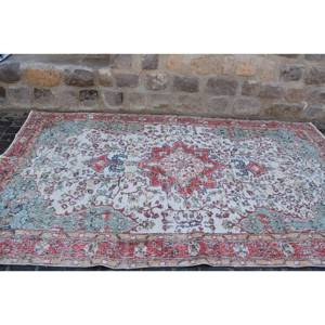 Alfombra turca Vintage de 5,4x9,3 pies, rojo, verde, Patchwork, tejido plano, área grande, Alfombra de lana para decoración de sala de estar, látex - Product Image 4