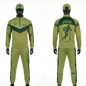 Men Rugby Training Tracksuit GSM Breathable Polyester Fabric Olive Green With Contrast Shoulder Panels Custom Heat Transfer Logo - Product Image 1