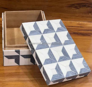 Handmade White and Grey Rectangular Jewelry <b>Box</b> Unique Bone Inlay <b>Keepsake</b> for Home Table Decor - Product Image 2