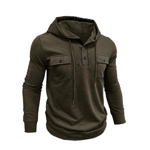 Sudadera con capucha ajustada de dos botones para hombre personalizada con capucha de color sólido para estampado de logotipo - Product Image 5