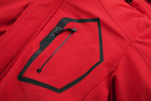 Chaqueta de esquí respetuosa con el medio ambiente, impermeable, transpirable, para exteriores, con cremallera y logotipo personalizado para hombre, venta al por mayor, snowboard, capucha roja, deporte, Invierno Plus - Product Image 5