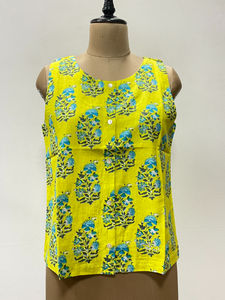 Débardeurs en coton imprimé pour femmes, légers, courts, style japonais, à fleurs, boutons, décontractés, pour tous les jours - Product Image 2