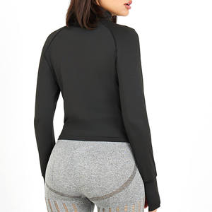 Wholesale Customizable Asymmetric Hem Zip-up Sports Jacket Thumbhole <b>Detail</b> Breathable Solid Pattern Yogawear Washed Technique - Product Image 6