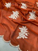 Couleur tendance Dernière arrivée Wedding Wear Heavy Georgette Embroidery Sequence Work and Cutwork Saree en Inde à bas prix