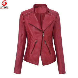 Veste en cuir pour femme coupe ajustée, veste en cuir pour femme personnalisée, design de mode confortable, vestes en cuir de couleur rouge - Product Image 1