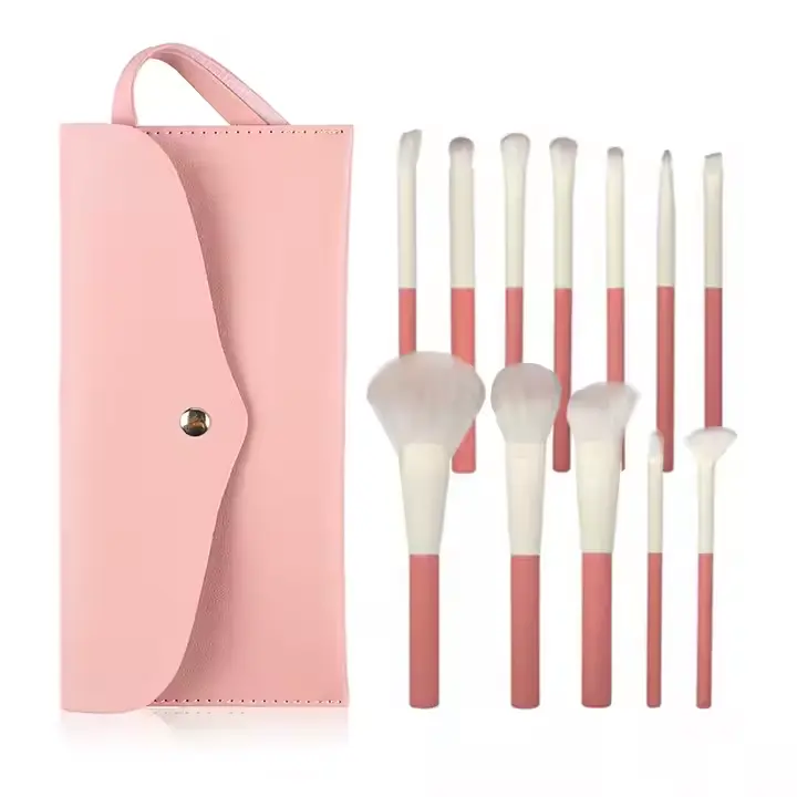 Set di pennelli per vacanze con etichetta privata da 12 pezzi Set regalo di bellezza professionale per capelli morbidi rosa Set Mekap con Logo personalizzato da viaggio