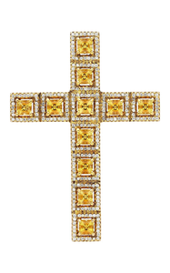 Pendentif croix multipierre plaqué or véritable 14 carats Style vintage mode avec saphir jaune diamant bijoux unisexe en alliage - Product Image 3
