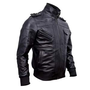 Veste en simili cuir noire pour homme, style motard, fermeture éclair, streetwear d'hiver, veste en cuir PU pour moto - Product Image 2