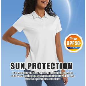 Polo de golf respirant à 2 boutons pour femmes T-shirts en coton léger de grande taille à séchage rapide et évacuation de l'humidité Chemise à manches courtes - Product Image 4