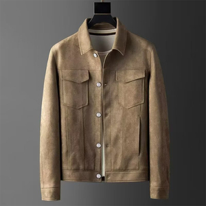 2025 Wholesale <b>Men's</b> Custom 100% Cow Skin Leather Canvas Formal Style Stand Collar Standard Motorcycle <b>Jacket</b> Winter - Product Image 3