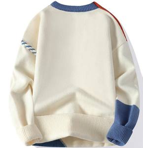 Autumn and Winter Men's Casual Base <b>Sweater</b> Popular <b>Loose</b> Japanese-style Patchwork Pattern Men's <b>Knitted</b> Pullover <b>Sweater</b> - Product Image 6
