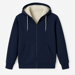 New 2026 Men's Blue Zip Hoodie Soft Thermal <b>Lining</b> Windproof Breathable Winter <b>Fleece</b> <b>Jacket</b> Casual Hooded Knitted Outdoor Wear - Product Image 3