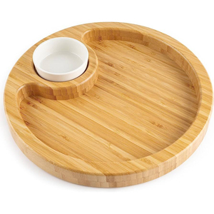 Ensemble de plateaux à chips et à trempette en bois et en métal classiques, plateau et bol en bois d'acacia contemporain, plat de service moderne pour les fêtes et les collations - Product Image 4