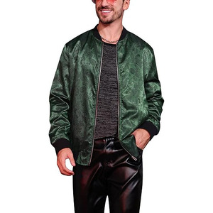Green Shine High Quality <b>Silk</b> Satin Bomber Jacket For Men Custom Design Baseball Snap Button Front With Rib - Product Image 1