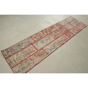 Vintage <b>Runner</b> Rug 2.1x7.7 ft (63x235 cm), Turkish <b>Red</b> Polka dot Rug - Product Image 4