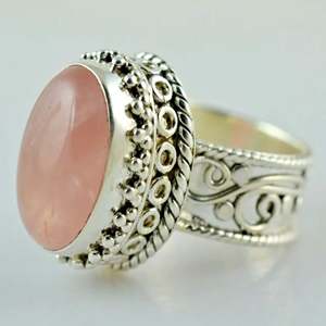 Boho January Birthstone <b>Ring</b> Handmade 925 Sterling Silver with Rose Quartz Oval <b>Crystal</b> Perfect Birthday Gift for Her - Product Image 2