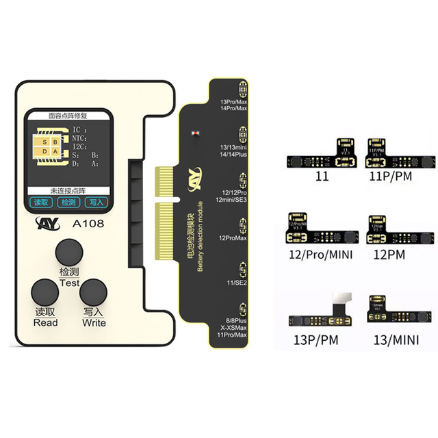 AY A108 No Need Alignment Face ID Flex Cable Battery Tag on Flex Cable Programmer for iPhone 8 to 14PM Battery Screen True Tone