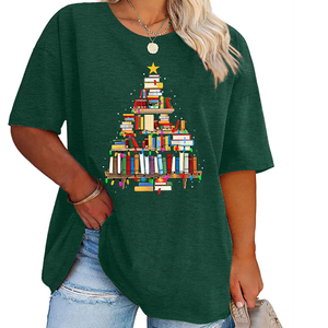 Moda de verano Feliz Navidad estampado suelto T directo de fábrica camiseta personalizada O cuello retro camiseta de mujer - Product Image 2