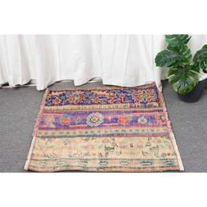 พรมตุรกีโบราณขนาด220x210ซม. สีเบจสีฟ้าตกแต่งสไตล์ชาติพันธุ์การเย็บปะติดปะต่อกันดีไซน์คลาสสิกผ้าขนสัตว์ยางห้องโถงสี่เหลี่ยมผืนผ้า - Product Image 2