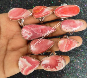 Venta al por mayor 925 anillo de declaración de Rodocrosita Natural Chapado en plata caliente a granel boda compromiso fiesta aniversario joyería de moda - Product Image 1