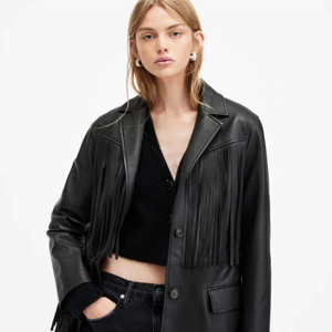 Chaqueta de PU de piel de oveja auténtica ajustada para mujer, ropa de calle larga, prendas de vestir exteriores informales, decoración a rayas, transpirable, venta al por mayor - Product Image 1