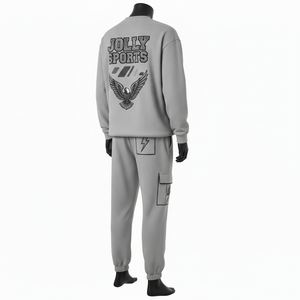 Ensemble t-shirt et jogging en coton poly premium, tissu gaufré marron, avec logo personnalisé imprimé sur t-shirt et pantalon, pour homme. - Product Image 4