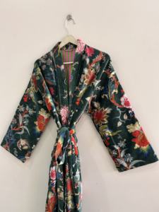 Soft Cotton <b>Velvet</b> Kimono Robe For <b>Women</b> Floral Printed Long Duster <b>Jacket</b> - Product Image 6