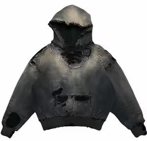 เสื้อสเวตเตอร์ผ้าฝ้ายแบบมีฮู้ดหนา450กรัมวินเทจผ้าซีดจางมีฮู้ดแบบไม่เป็นกรดสำหรับผู้ชาย - Product Image 6