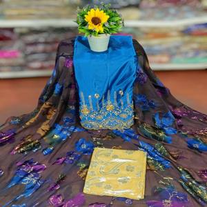 Superior Quality Latest Trending Traditional Somalian Brasso Dirac Jacquard Plain Floral <b>Dress</b> Vibrant Blue <b>Purple</b> Design Casual - Product Image 1