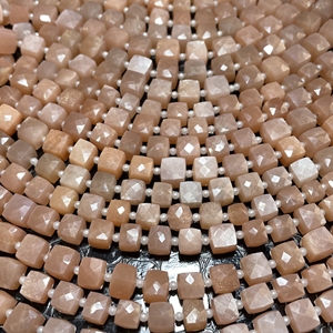 Cuentas con forma de caja facetada de piedra lunar melocotón, piedra preciosa cuadrada calibrada de 7-8MM, tienda de cuentas al por mayor - Product Image 5