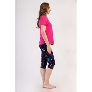 Conjunto de pantalón capri y top de cuello redondo con mangas raglán y puños ovalados KADIN LYC SUPREM - Color ciruela - Product Image 3