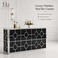 Table de banquet de luxe noire et or en acier inoxydable avec panneau circulaire à grille, plateau en verre trempé miroir amovible