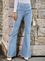 Pantalones Vaqueros de Algodón para Mujer, Bonitos, Sólidos, Cómodos, Estilizadores, de Pierna Ancha, Transpirables, de Secado Rápido, Lavables, Elásticos, con Parches, Cintura Sexy