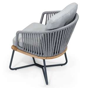 Chaise de salle à manger au design moderne avec cadre en aluminium Corde tissée et siège en bois Coussin en fer inclus - Product Image 5