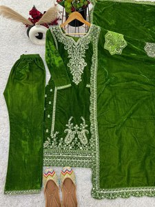 Soirée soirée et réception spéciale entièrement cousue élégante viscose velours nouveautés 2025 Salwar Kameez robes de pelouse - Product Image 5