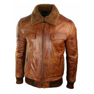 <b>Men</b> <b>Flight</b> Shearling Collar Pilot Genuine Leather <b>Jacket</b> Jet A-2 AirForce Bomber <b>Jacket</b> Removable Shearling Fur Collar Wholesale - Product Image 1