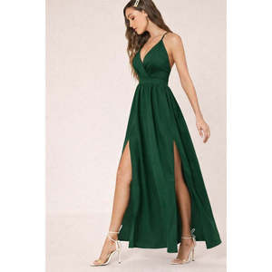 Abito Lungo da Donna <span class=keywords><strong>con</strong></span> Spalline e Dettaglio Spacco in <span class=keywords><strong>Crepe</strong></span> Naturale, 34871 - <span class=keywords><strong>Smeraldo</strong></span> - Product Image 3