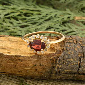 14พันสีเหลืองทองโกเมนแหวน0.95 Ctsอัญมณีแหวนหมั้นเพชรสีขาวธรรมชาติแหวนHaloเครื่องประดับโรงงานผู้ค้าส่ง - Product Image 3