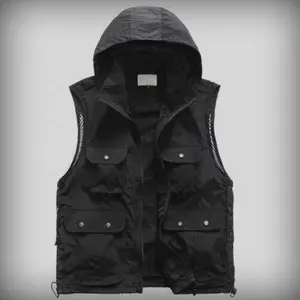 Outerwear Custom Black Denim Jacket Men Coats sleeveless with hooded Denim Jackets Rips Holes Denim Shirts In Wholesale Price