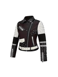 Nouvelle veste en cuir cloutée de luxe et tendance, veste en cuir de moto, coupe ajustée, punk rock, veste en diamant pour femmes - Product Image 2