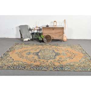 Alfombra turca hecha a mano clásica beige azul 6,2x10,1 pies diseño de retazos Rectangular para dormitorio felpa 4m de ancho látex para adolescentes - Product Image 1