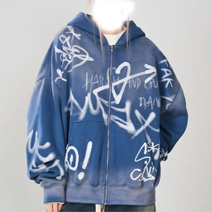 เสื้อฮู้ดดี้ผู้ชายผ้าฝ้าย 100% แบบใหม่ สกรีนลายตามสั่ง ทรงโอเวอร์ไซส์ ผ้าเปล่าคุณภาพสูง ซิป วินเทจ ล้างสีแบบแอซิด - Product Image 1