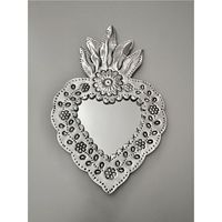 Miroir mural en forme de cœur Milagro fait à la main, art populaire mexicain, miroir en métal décoratif en forme de soleil avec des cristaux pour cadeau et boutique
