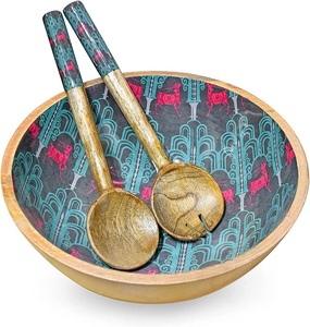 Tazón de masa de madera para servir ensalada de verduras con estampado de esmalte personalizado, ensaladera al por mayor de madera grande, tazón de madera - Product Image 6