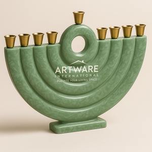 Menorah Hanukkah de color rojo rubí, resina dorada, estilo moderno, decoración judía elegante, artesanía hecha a mano, estilo francés, diseño de autor. - Product Image 2