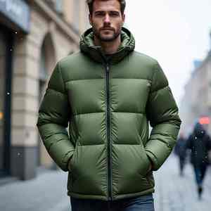 Veste d'hiver légère à capuche à manches longues matelassée et respirante pour hommes avec logo sur le devant Position Smart Casual Service OEM - Product Image 3