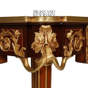 Mesa Auxiliar Cuadrada de Lujo con Incrustaciones Florales y Adornos de Latón Dorado para Decoración Clásica de Sala de Estar - Product Image 5